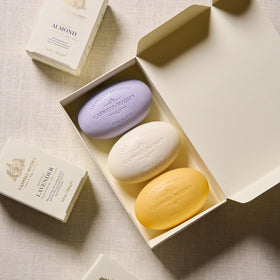 Close-up of Caswell-Massey Almond scented soap bar