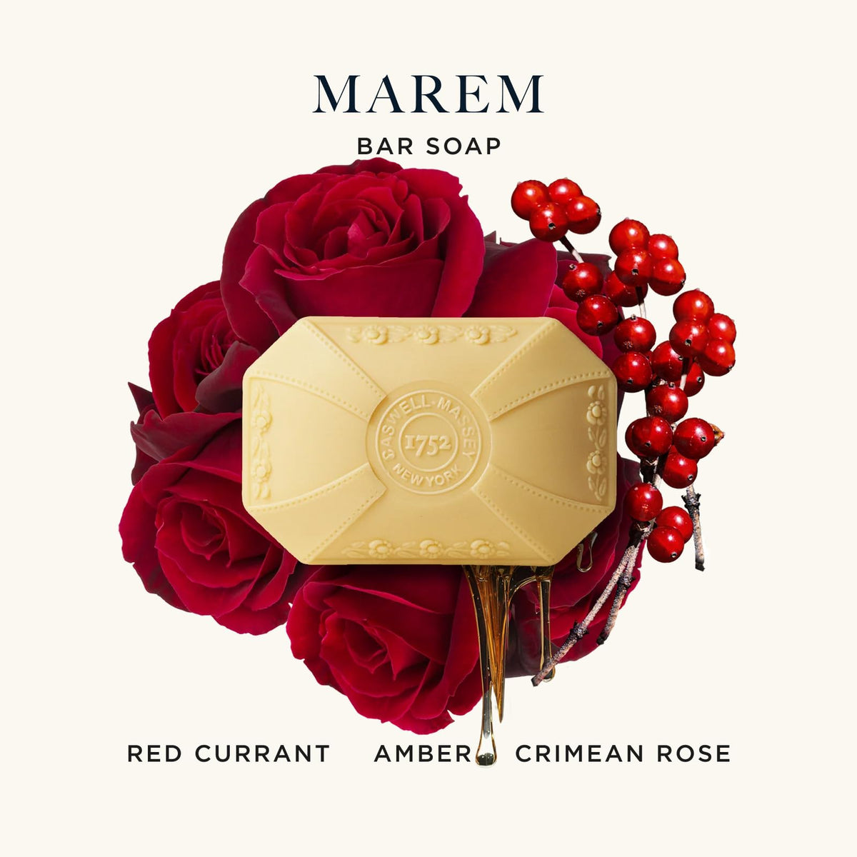 Close-up of Caswell-Massey Marem soap showcasing the elegant packaging