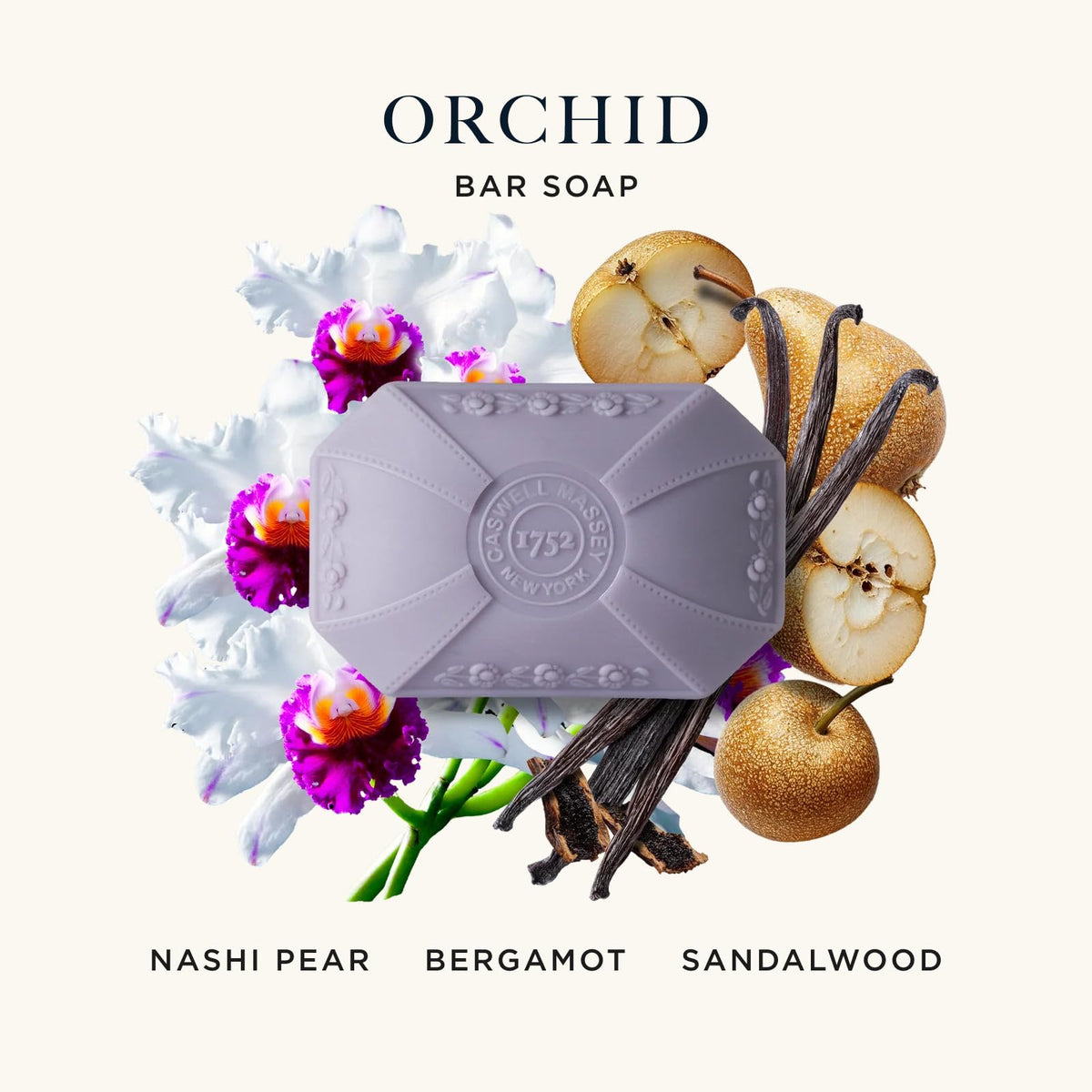 Close-up of Caswell-Massey Orchid Soap showing texture