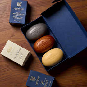 Close-up of Caswell-Massey Woodgrain Sandalwood soap bar