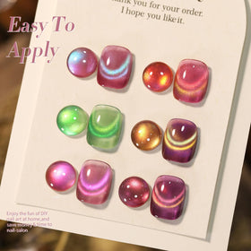 Close-up of cat eye effect on nail polish