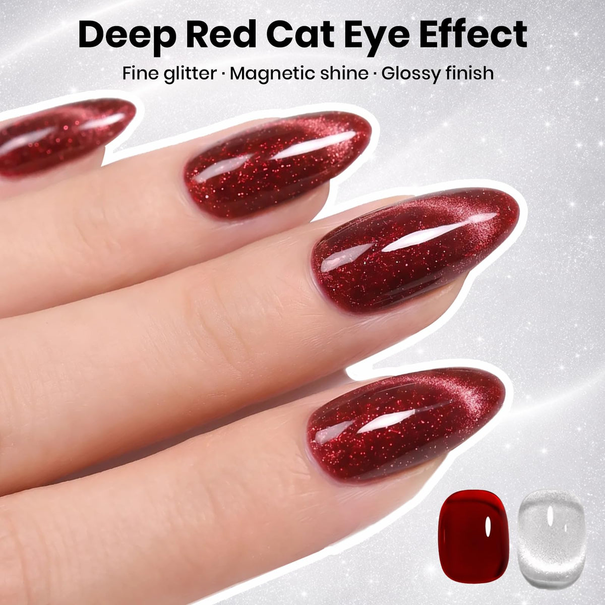 close-up of cat eye effect with beetles top coat