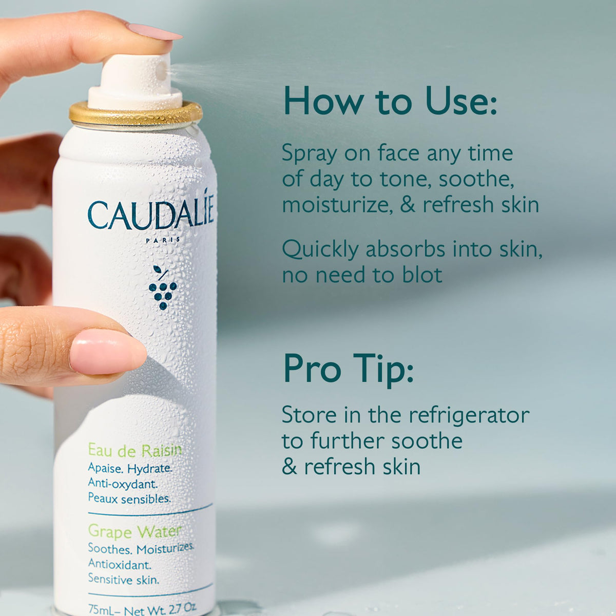 Close-up of Caudalie Grape Water spray nozzle