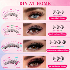 Close-up of CCODDY lash clusters showing different lengths