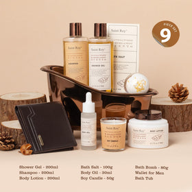 Close-up of Cedar & Bergamot scented body lotion from the gift set