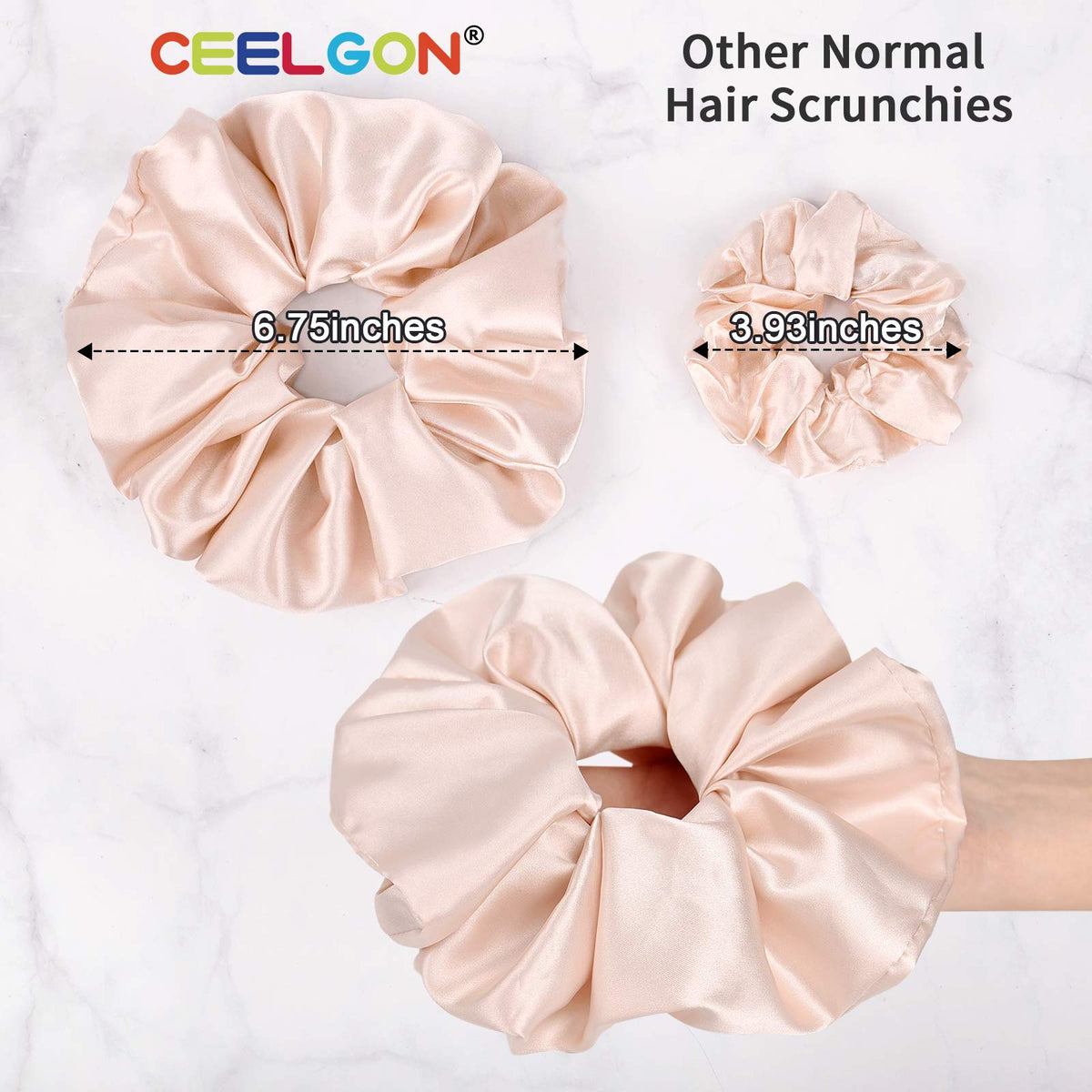 Close-up of CEELGON silk scrunchies showing soft texture