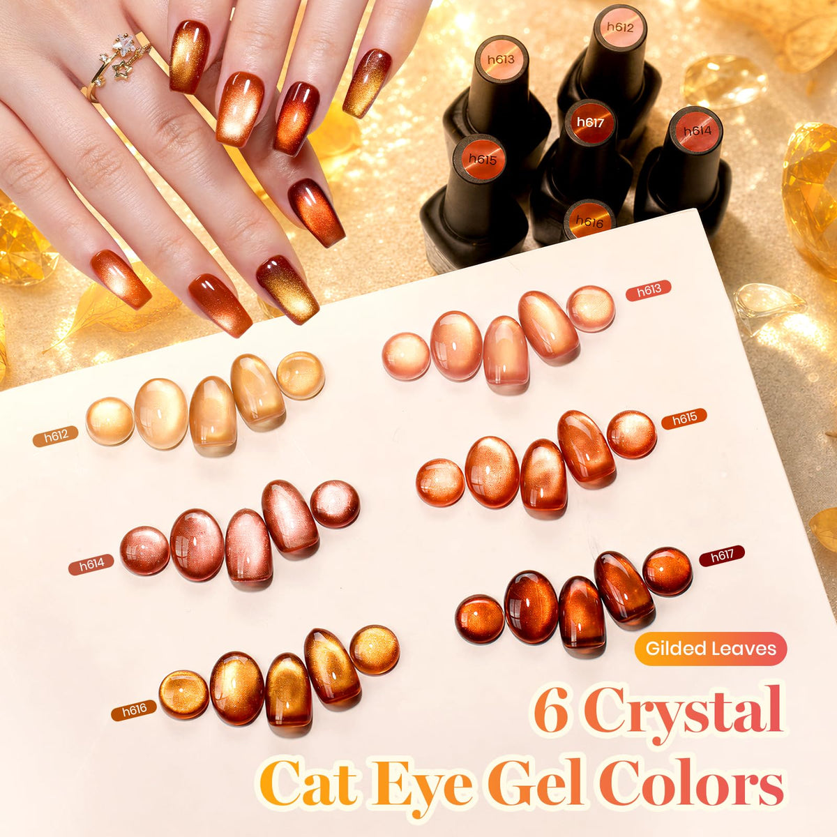 Close-up of champagne nude cat eye gel polish from the set