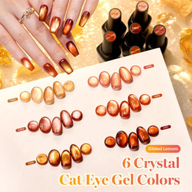 Close-up of champagne nude cat eye gel polish from the set