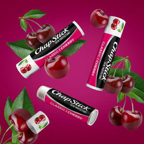 Close-up of ChapStick Classic Cherry Lip Balm Tube showing cherry flavour