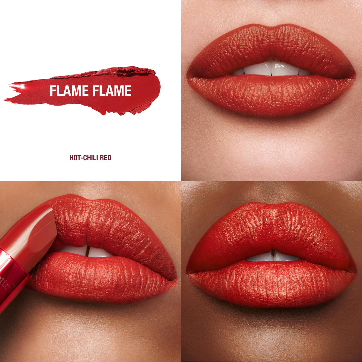 Close-up of Charlotte Tilbury Matte Revolution Lipstick angled square tip