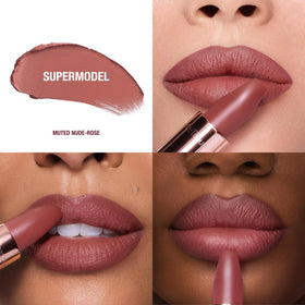 Close-up of Charlotte Tilbury Matte Revolution Lipstick angled square tip
