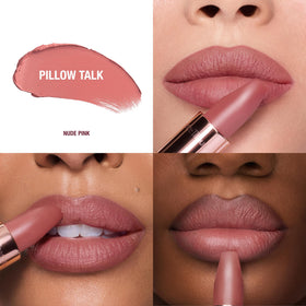 Close-up of Charlotte Tilbury Matte Revolution Lipstick in Pillow Talk shade