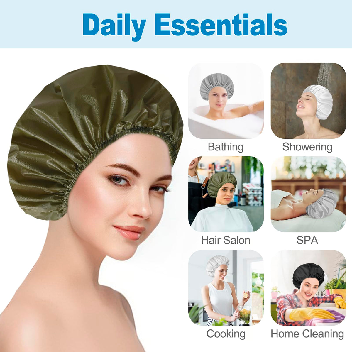 Close-up of CHFONG waterproof shower cap showing elastic band