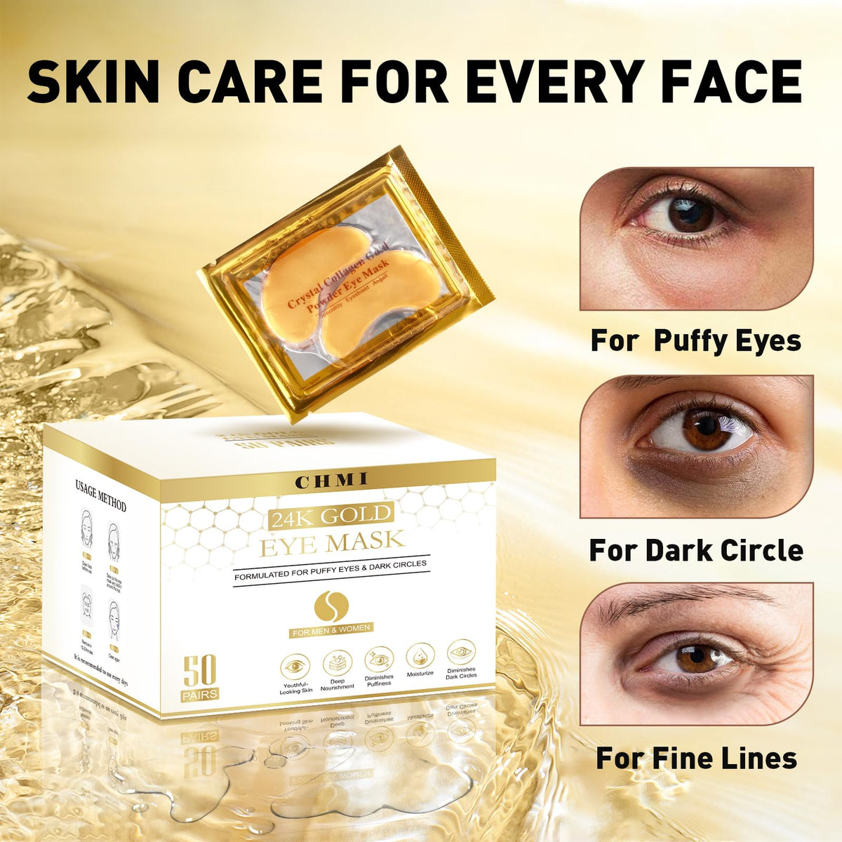 Close-up of CHMI 24K Gold Under Eye Patches showing texture