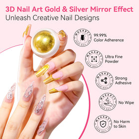 Close-up of chrome nail powders included in the kit