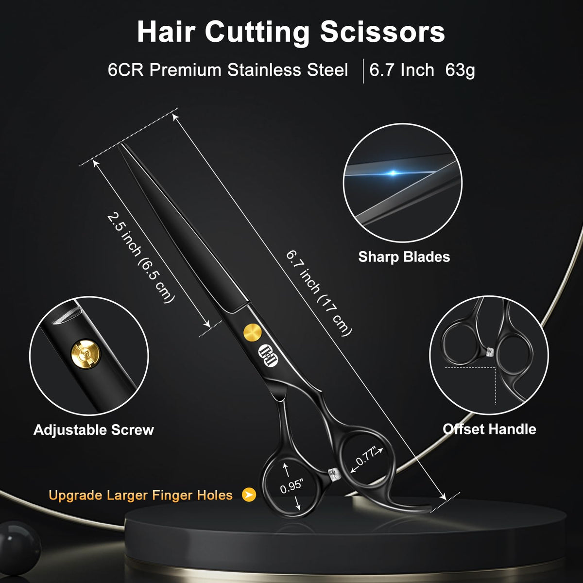 Close-up of CIICII hair cutting shears showing sharp blades