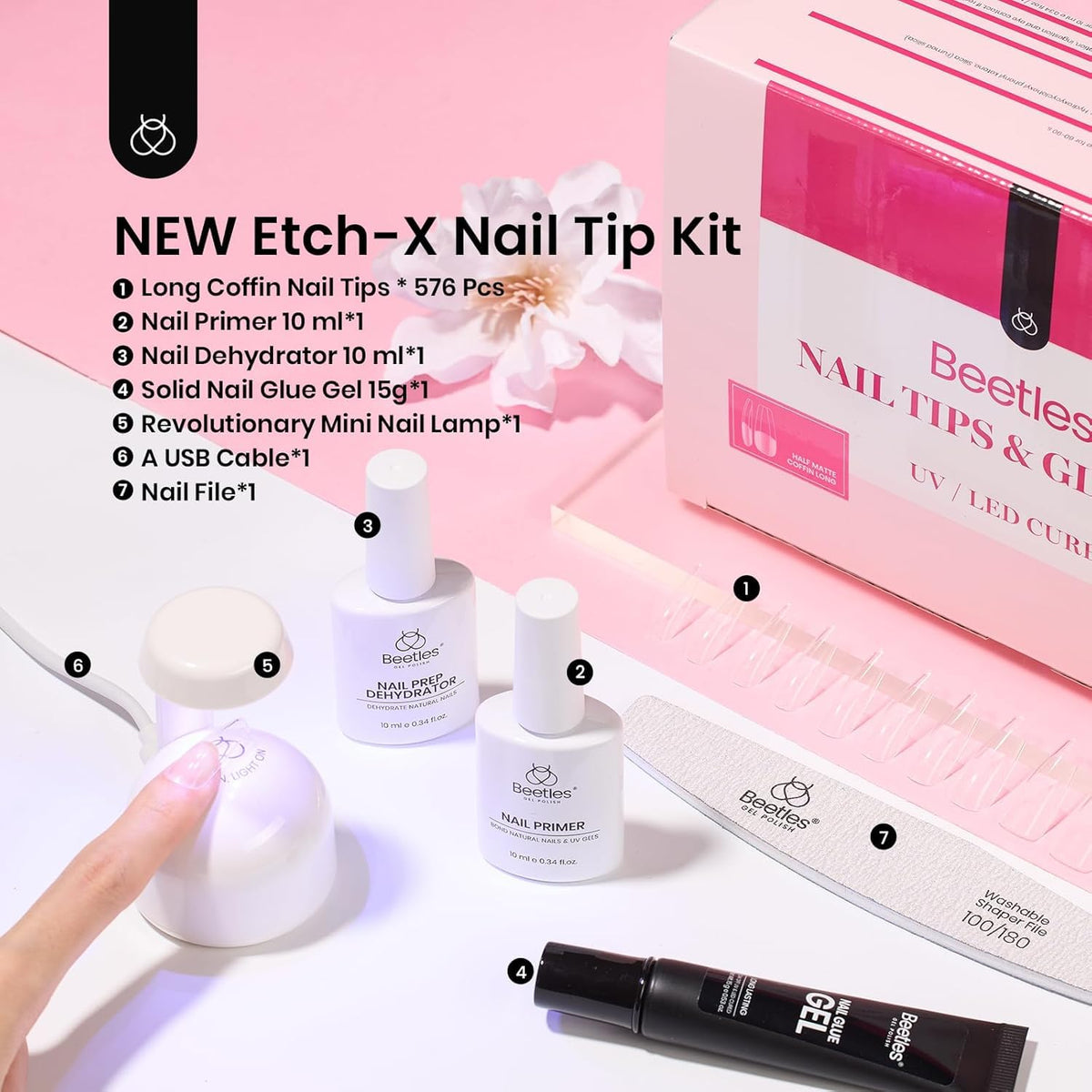 close-up of coffin nail tips from beetles Gel Nail Kit