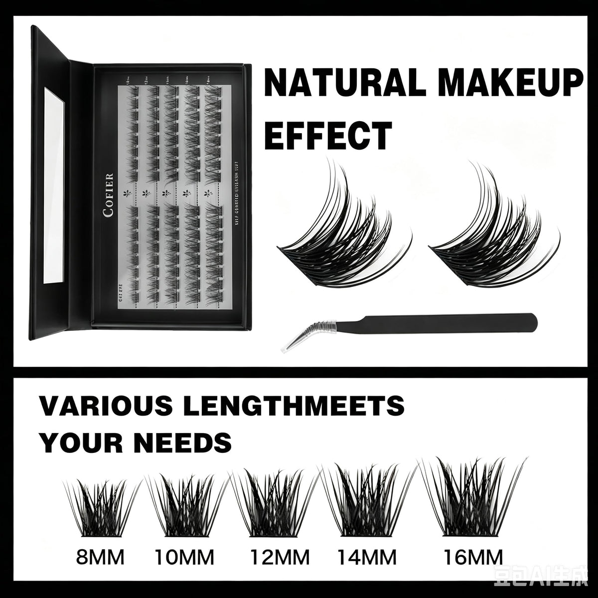 Close-up of CoFier lash clusters showing C Curl fluffy style