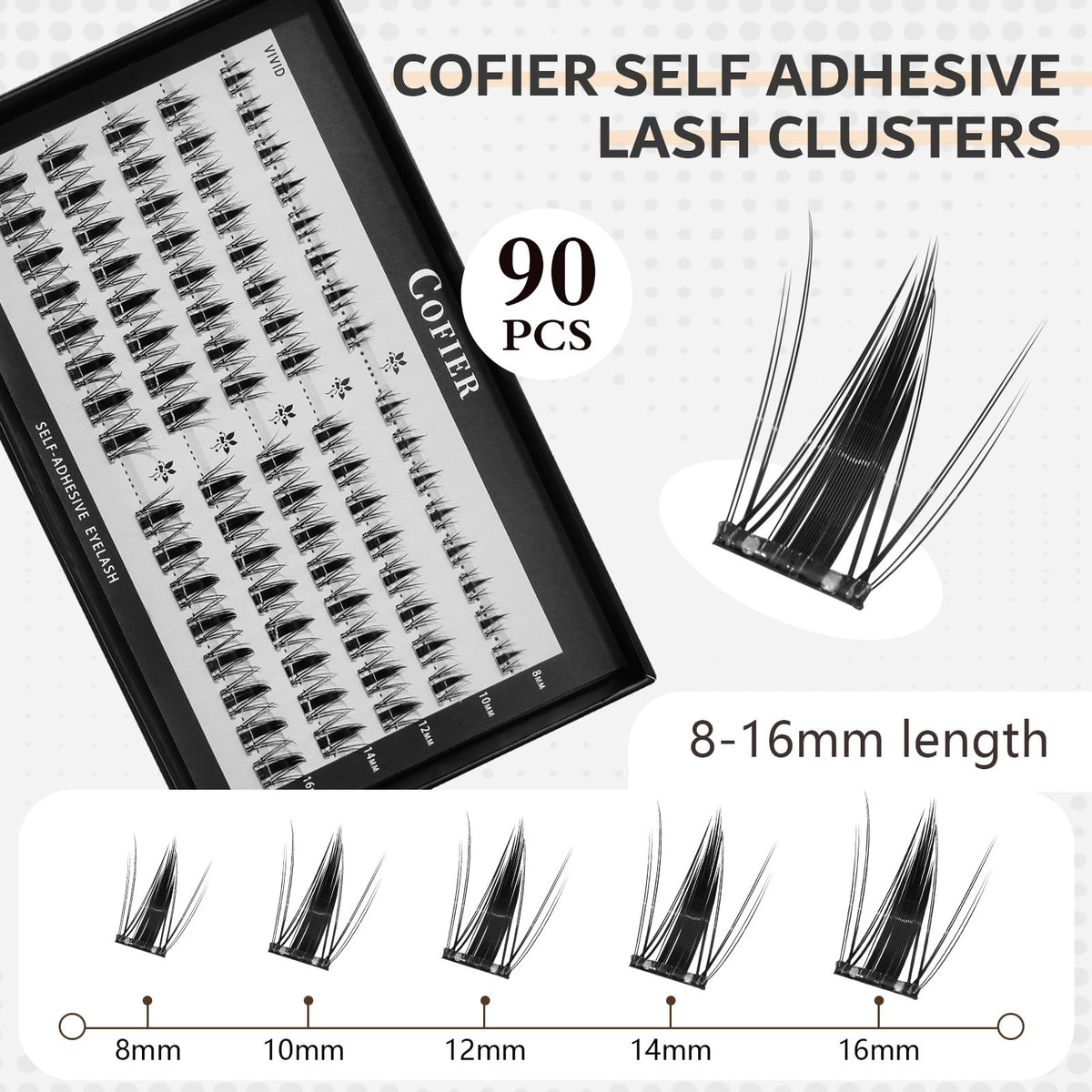 Close-up of CoFier lash clusters showing C Curl style