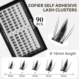 Close-up of CoFier lash clusters showing C Curl style