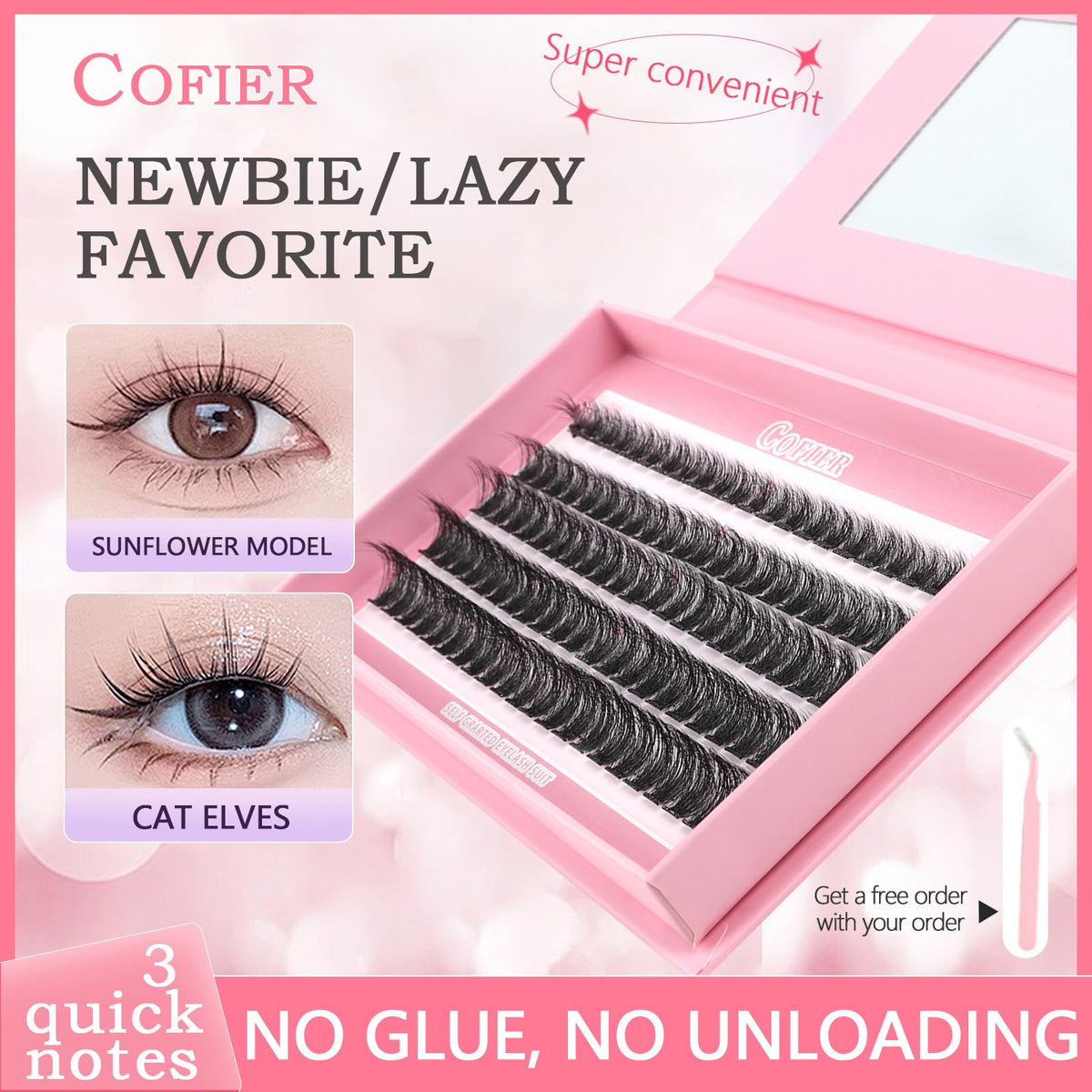 Close-up of CoFier lash clusters showing mixed lengths 12-20mm