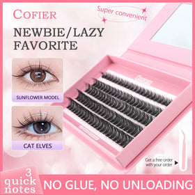 Close-up of CoFier lash clusters showing mixed lengths 12-20mm