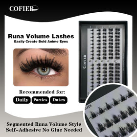 Close-up of CoFier lash clusters showing mixed lengths