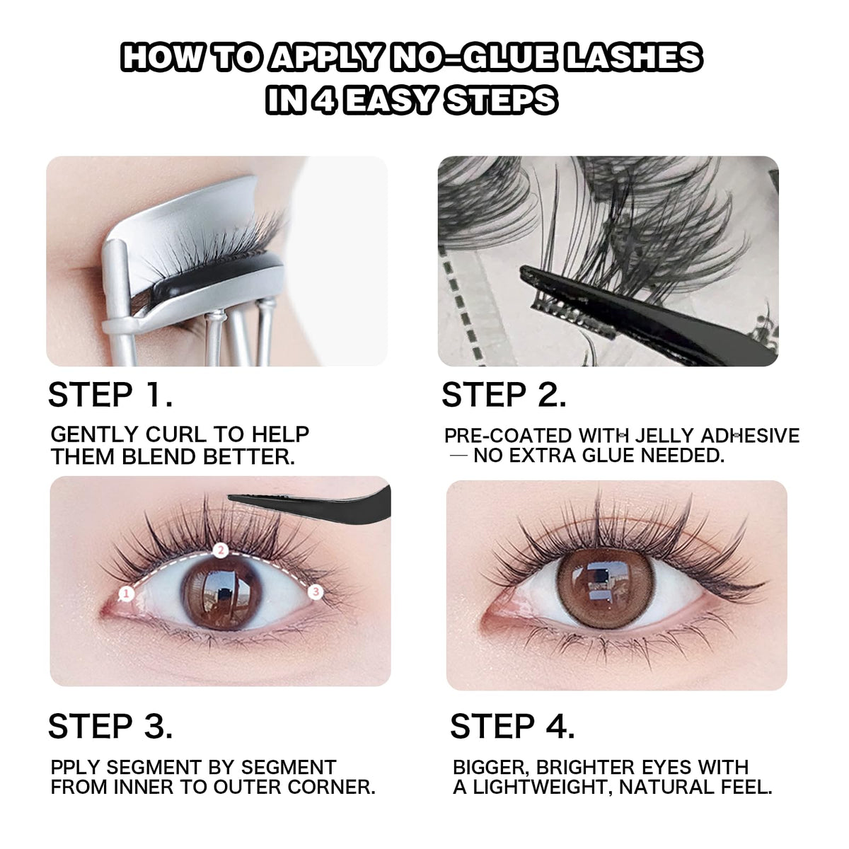 Close-up of CoFier lash clusters with C Curl fluffy style