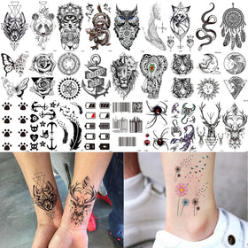Close-up of COKTAK temporary tattoo sheet with various animal designs