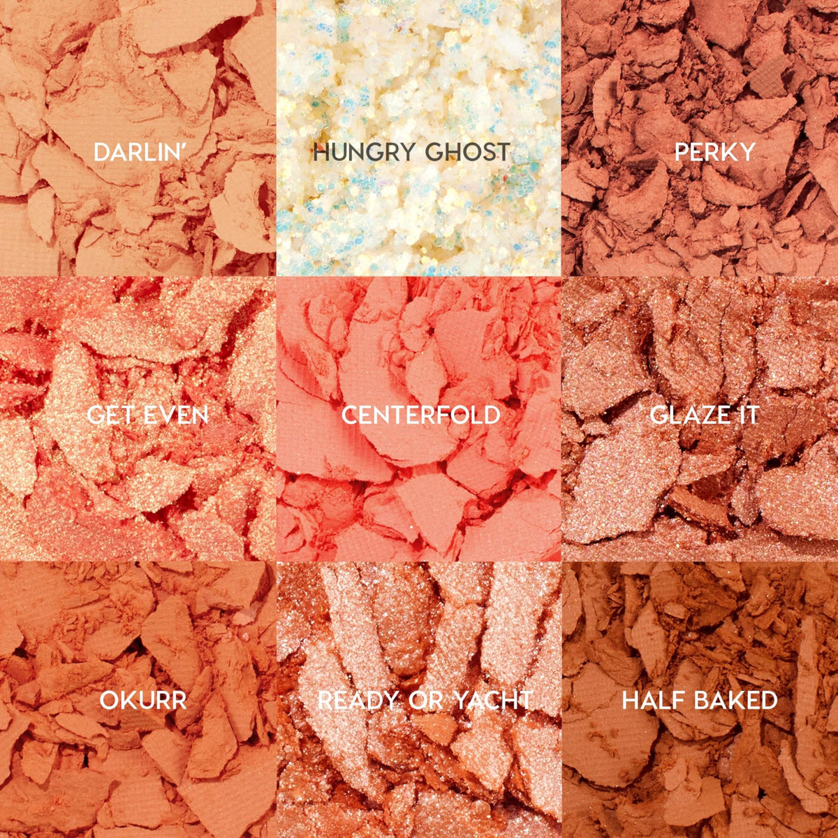 Close-up of ColourPop Baby Got Peach pressed powder shadows