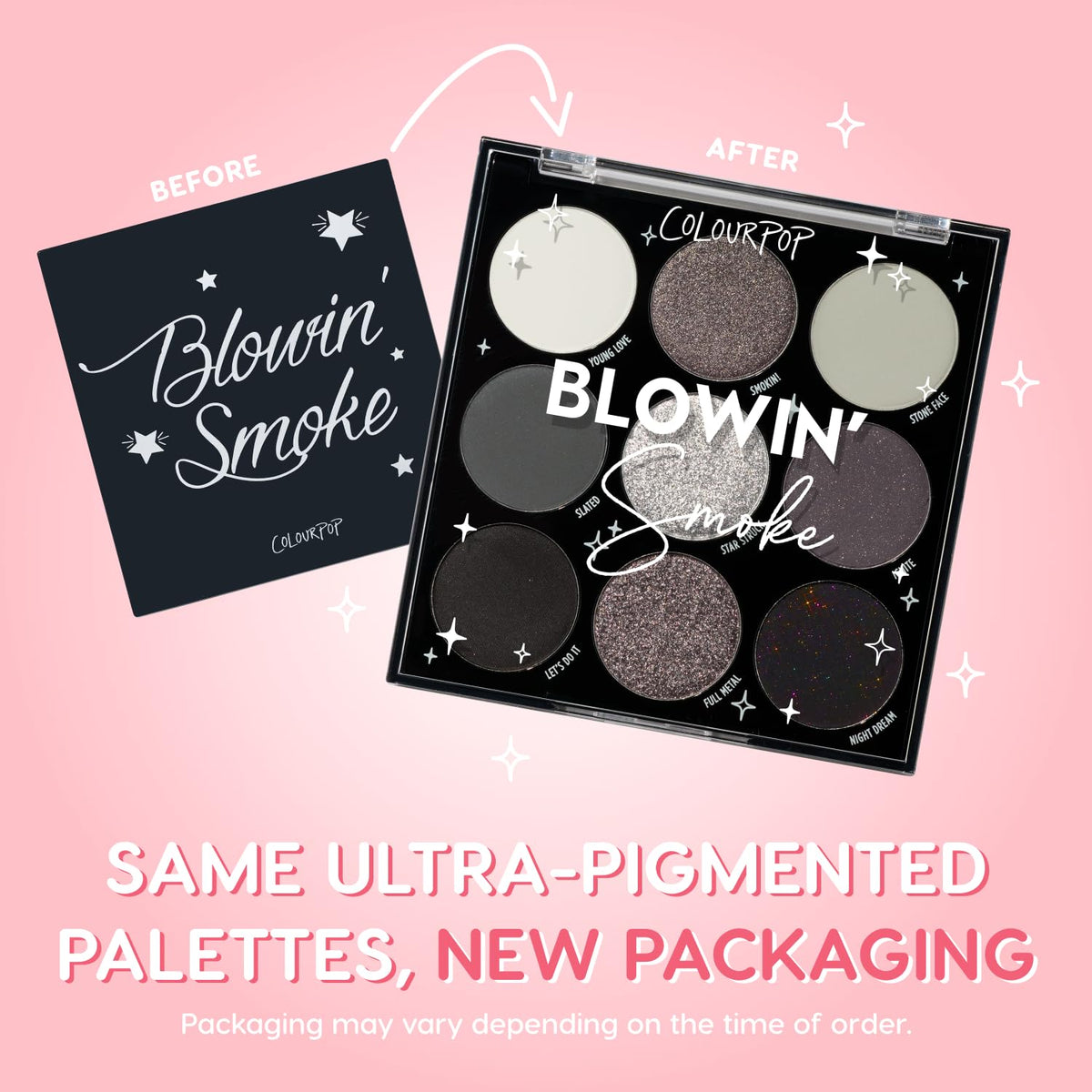 Close-up of ColourPop Blowin' Smoke metallic eyeshadows