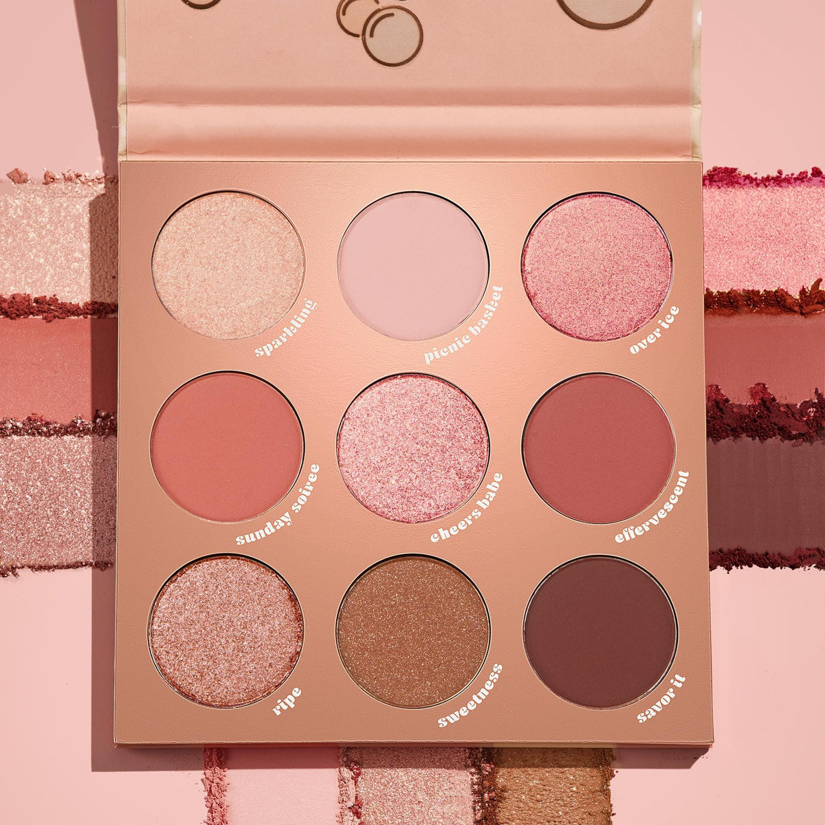 Close-up of ColourPop By The Rosé Eyeshadow Palette metallic finishes