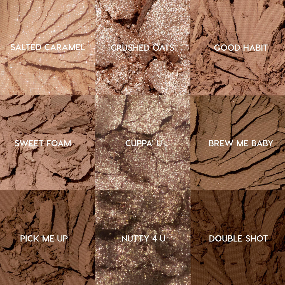 Close-up of ColourPop Deja Brew matte and metallic finishes
