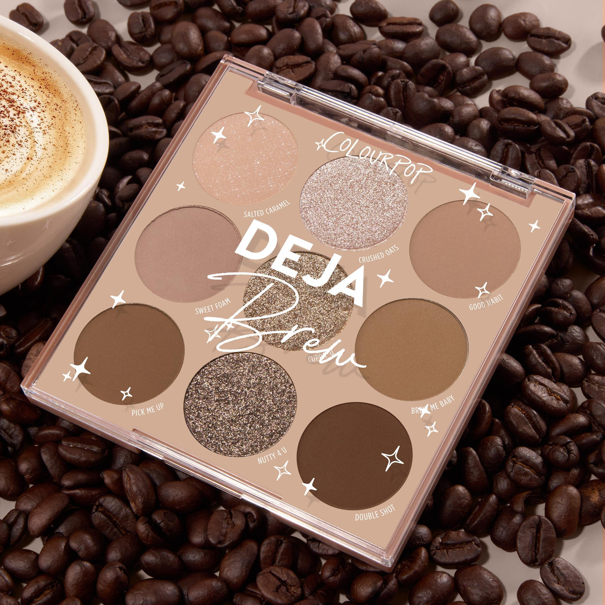Close-up of ColourPop Deja Brew matte sparkle finish