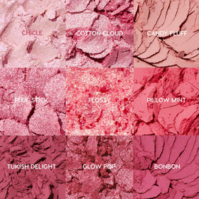 Close-up of ColourPop Eyeshadow Palette Cloud Spun matte and metallic finishes