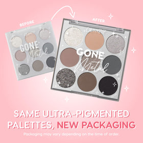 Close-up of ColourPop Eyeshadow Palette Gone Metal showing matte and metallic finishes