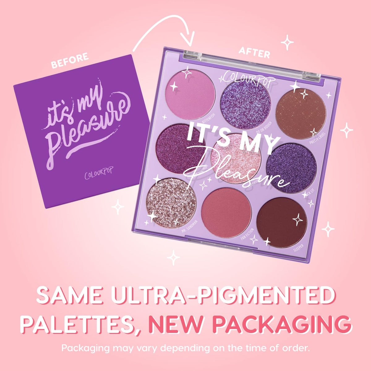 Close-up of ColourPop It's My Pleasure palette with shades