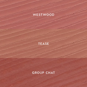 Close-up of ColourPop lip liner shades Westwood, Tease, and Group Chat