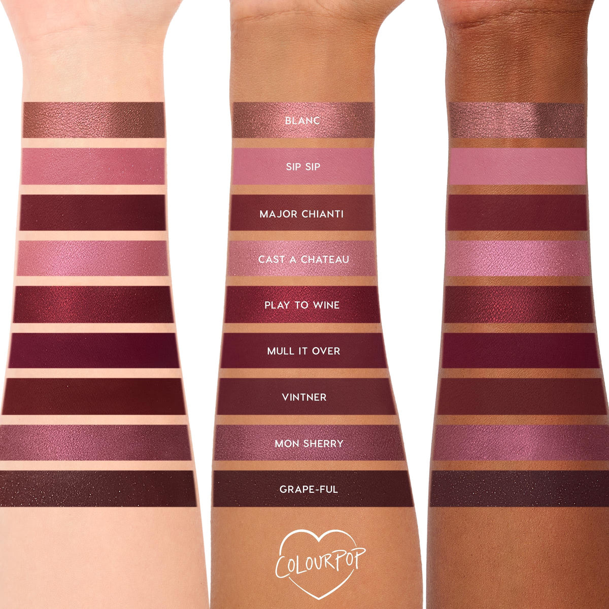 Close-up of ColourPop Wine & Only Eyeshadow Palette with sparkle finishes