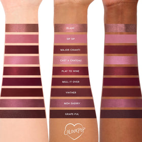 Close-up of ColourPop Wine & Only Eyeshadow Palette with sparkle finishes