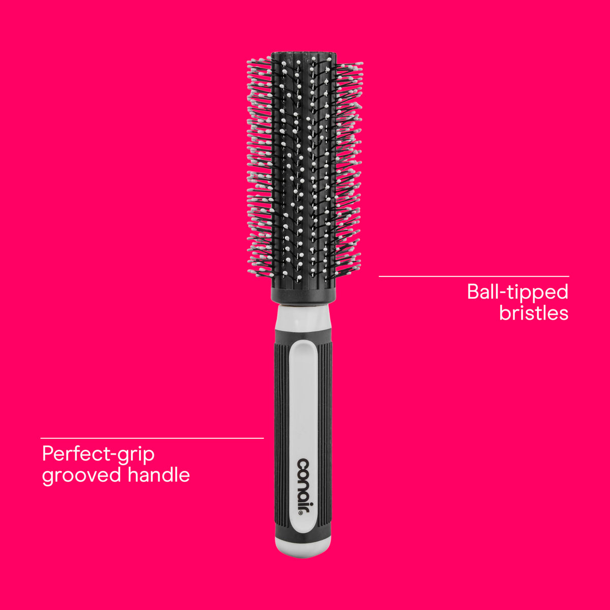 Close-up of Conair Grip & Style Round Brush handle