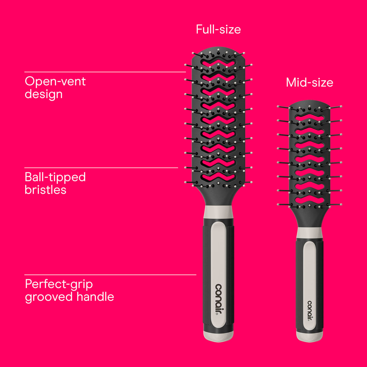 Close-up of Conair hairbrush with ball-tipped bristles
