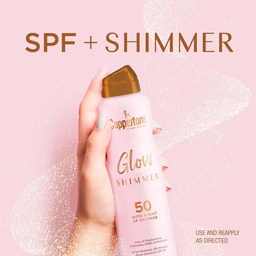 Close-up of Coppertone Glow Shimmering Sunscreen Spray SPF 50 nozzle