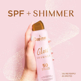 Close-up of Coppertone Glow Shimmering Sunscreen Spray SPF 50 nozzle