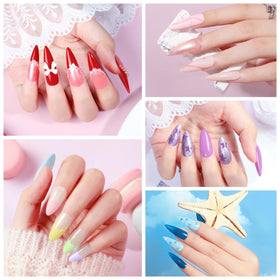 Close-up of COSCELIA gel nail polish bottles in various colours
