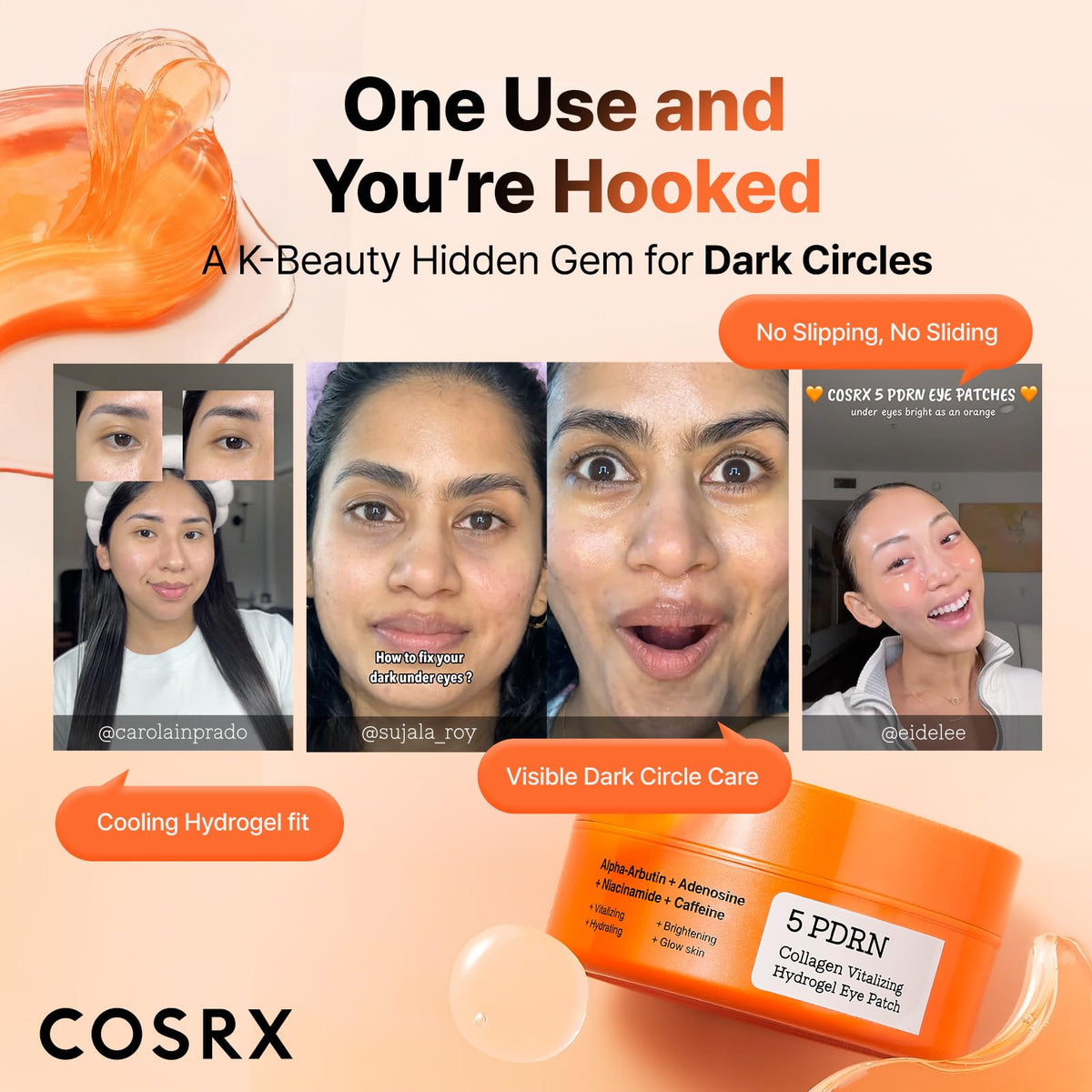 Close-up of COSRX 5-PDRN Collagen Eye Patches showing the hydrogel texture