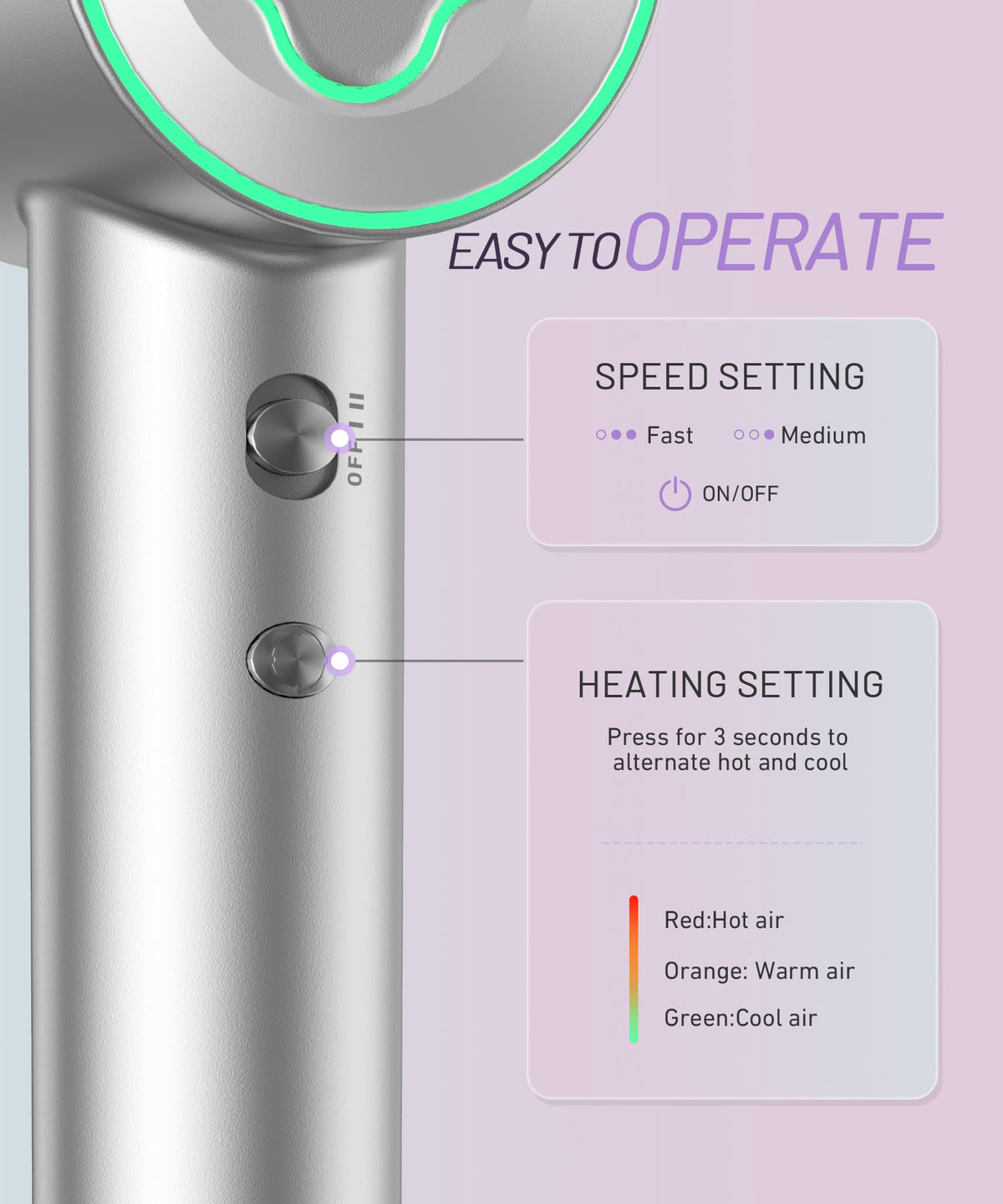Close-up of Cosy Companions Hair Dryer control buttons