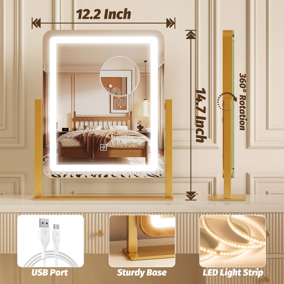 Close-up of CraftCraze Vanity Mirror's 3mm ultra-clear glass