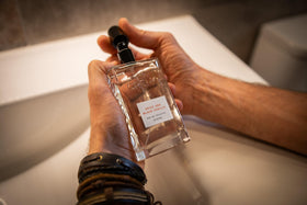 Close-up of Cremo Spice & Black Vanilla Cologne spray nozzle