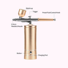 Close-up of crpen Airbrush nozzle and cup sizes